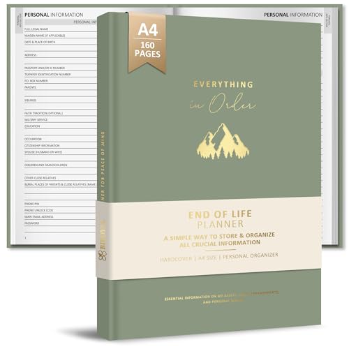 End of Life Planner UK A4 - Ample Writing Space - 160 Pages 19 Sections Final Arrangements Organizer Notebook - Beneficiary Funeral Planning Final Wishes & Will Preparation - Death Planner Book