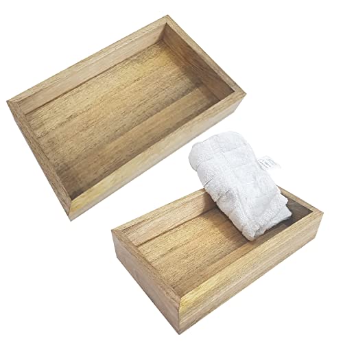 Antique Handmade Mango Wood Guest Towel Holder 10x6 Vanity Tray Makeup Organizer Handcrafted Bathroom Accessory and Rustic Wooden Table Decor