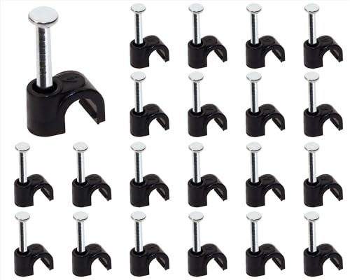 Mini Skater Ethernet Cables Wire Clip with Steel Nail for Securing Extension Cords Coaxial Cable Management (4mm, Black, 100)