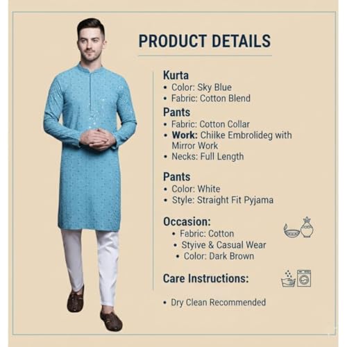 Image of Pro-Ethic Style Developer Mens Indian Traditional Cotton Kurta Sets, Men Kurta Set Indian Wedding Dress (A-117)