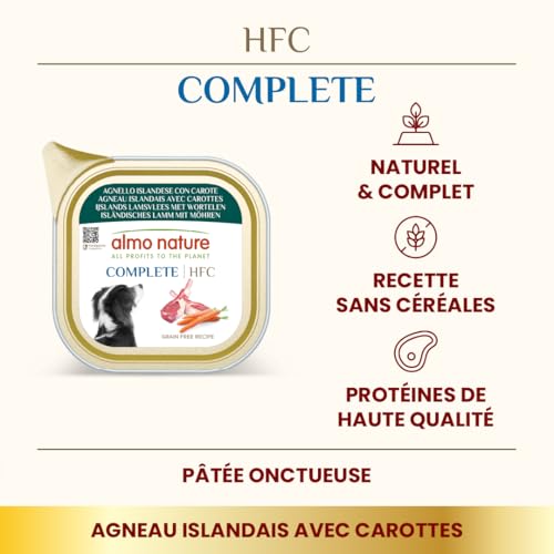Almo Nature HFC Complete – Nassfutter für Erwachsene Hunde – Isländisches Lamm mit Karotten – menschliche Qualität, glutenfrei, Monoprotein – 85 g, 17 Stück