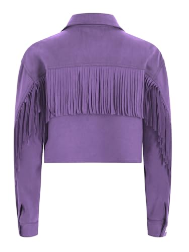JanJean Kids Girls Faux Suede Tassels Jacket Turn-Down Collar Long Sleeve Fringe Coat Outerwear Cosplay Birthday Party4