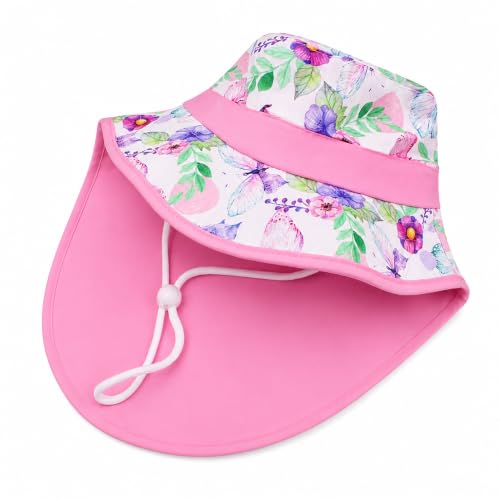 Image of VRITRAZ Sun Protection UPF50+ Bucket Hat Toddler Summer Beach Play Hats with Neck Flap for Girl, Boy, Kids Summer Hat, Bucket Hat for Kids Ages 3-10 Years