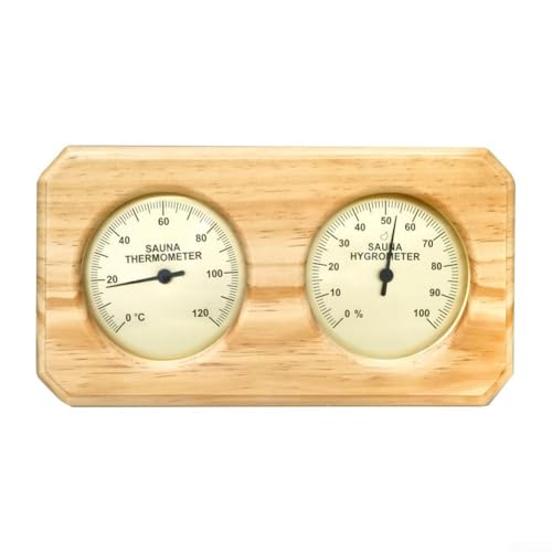 Fahrenheit - Igrometro digitale per stanza, termoigrometro per sauna, con indicatore di umidità e temperatura accurata, struttura in legno e metallo, elegante, giallo, 27 x 15 x 5 cm, per uso