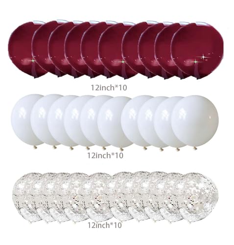 Image of Maroon Graduation Party Decorations /Burgundy White Graduation Decorations Class of 2026 /Maroon White Silver Balloons /Burgundy Silver Birthday Party /Christmas Bridal Shower Wedding (Pack of 3)