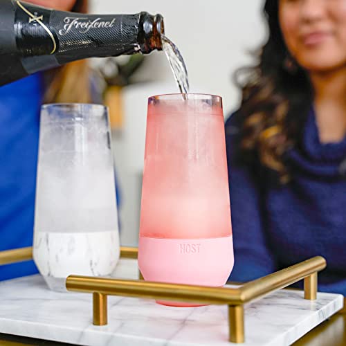 Host Champagne Freeze Double-Walled Stemless Wine Glasses Freezer Cooling Cups With Active Cooling Gel And Insulated Silicone Grip, 10.5 Oz Plastic Tumblers, Blush Tint, Set Of 2 #TOP5