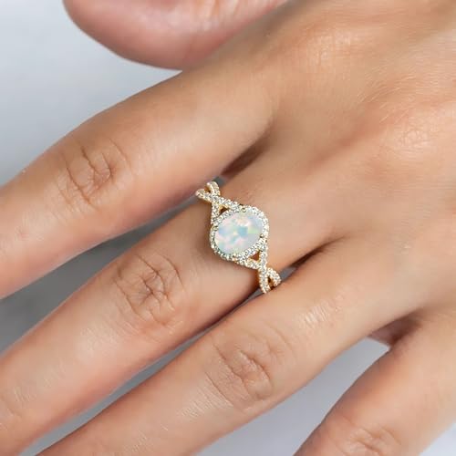 10K 14K 18K Gold Opal Infinity Engagement Ring for Her Women, 1 Carat Center Oval-cut White Opal Ring Jewelry Gift for Anniversary Wedding3