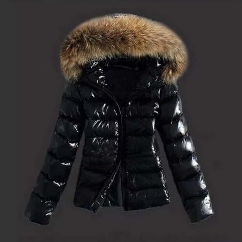 Generisch Damen Winter Daunenjacke Mode lässig mit Pelzkragen Kapuzen Outdoor Winddicht wasserdicht glänzend Daunenjacke