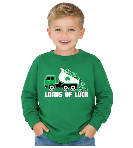 Tstars Boys St. Patrick's Day Shirt - Construction Trucks Design Lucky Clover Toddler Kids Long Sleeve Tee 3T Green