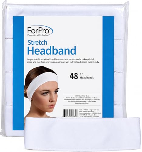 ForPro Disposable Spa Facial Headbands Soft Stretch Cloth for Facials Waxing & Lash Extensions Moisture Absorbent Esthetician Supplies One Size Fits Most 2.25 W x 18 C 48-Count