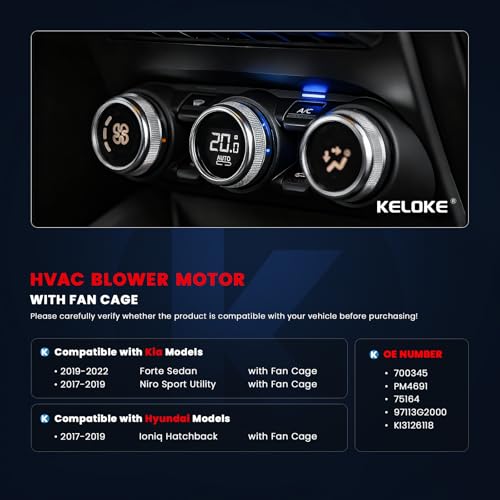 Image of KELOKE Front HVAC Heater Blower Motor Fan Compatible with Kia Forte 2019-2022, NIRO 2017-2019 & Hyundai Ioniq 2017-2019, with Fan Cage, Replace# 700345 PM4691 97113G2000