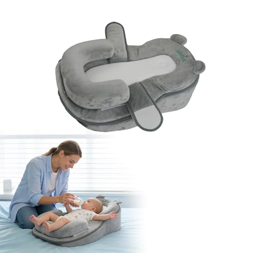 XFaa Rootling Baby Feeding Pillow, Anti Overflow Feeding Pillow for Reducing Spit-Up, Safety Nursing Pillow, Baby Lounger Reflux Wedge Breastfeeding, Removable top and Bottom (Gray, Small)