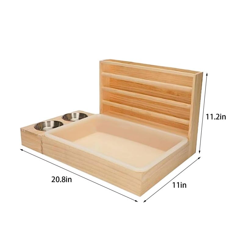 Comedero de heno de madera con caja de arena para hámster, accesorios para jaula de hámster, conejo, animales pequeños, cobayas
