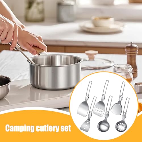 Camping Cutlery Set, 6 Piece Portable Cooking Utensils Kit for Outdoor Frying Boiling Stewing Grilling, Non-Slip Kitchen Tools for Travel Picnic Hiking Road Trip Camping Gear – Image 5