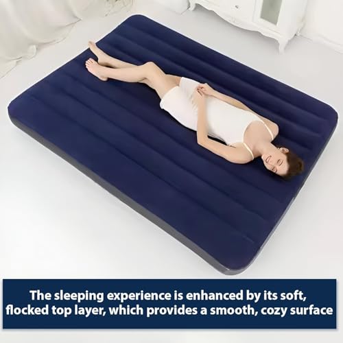 Image of HACER Inflatable Air Bed Portable Mattress Quick Inflation /Deflation Blow Up Double Beds for Home Camping Travel (Dark Blue)