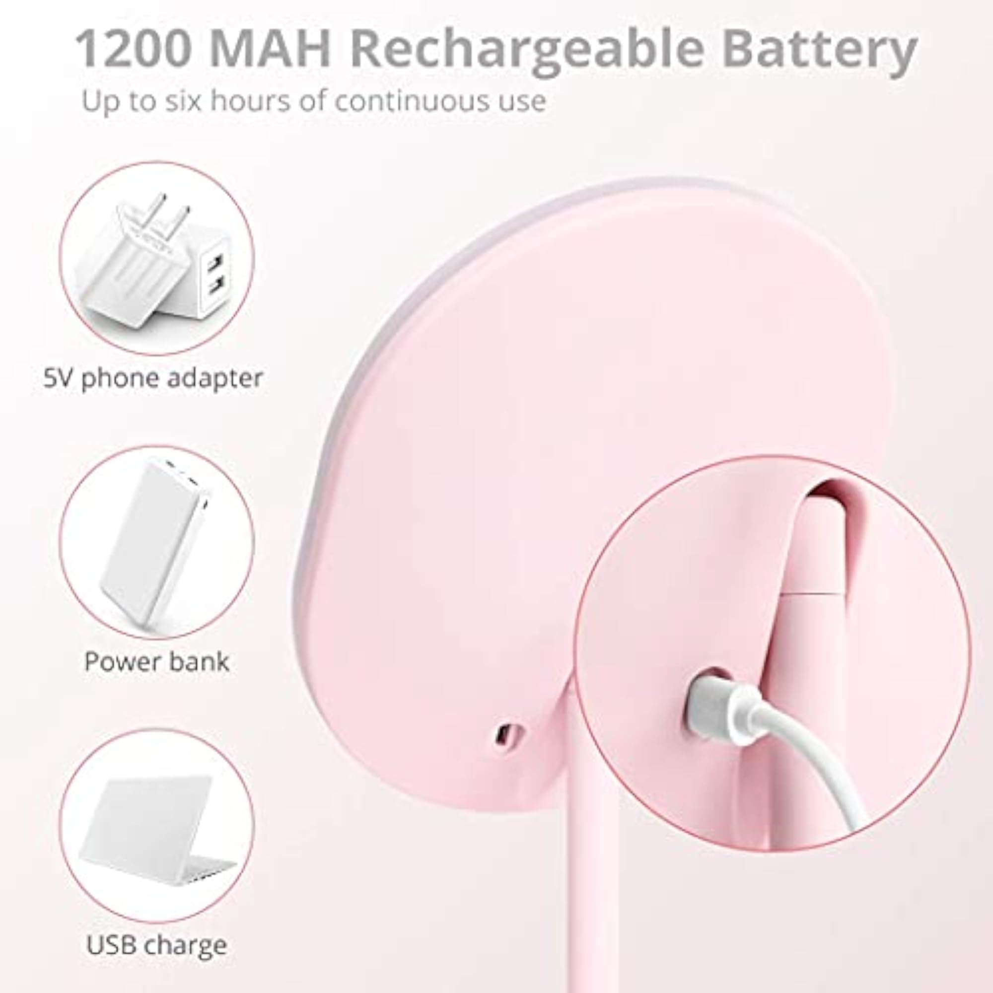 Adjustable Round USB Rechargeable Vanity Mirror with LED Light