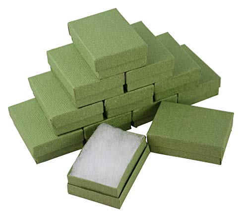 boxdisplays 24 cajas rectangulares de lino verde de cartón para joyas, anillos, pendientes, colgantes, gemelos, caja de regalo, 82 x 58 x 26 mm