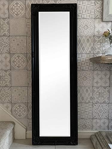 DOWNTON INTERIORS Black Tall Ornate Dressing Wall Mirror with Bevelled Glass - Overall Size: 142cm x 47cm