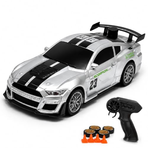 Image of Silver Remote Control Car Toy | Mustang | Rechargeable Remote Control Car | 2.4G Remote Control | Tire Replacement | High Speed Motor | 100m Range | LED Light | Birthday Gift for Kids
