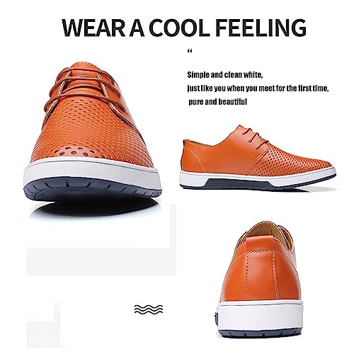 Men's Lace-up Casual Oxford Shoes,Fashion Hollow Breathable Leather Stitching Business Dress Shoes Comfortable Slip on Flat Sneakers3