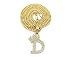 Unisex Small Size Pave Crown Tilted Initial Alphabet Letter Pendant 3mm 24" Cuban Chain Necklace in Gold, Silver Tone (D - Gold Tone)