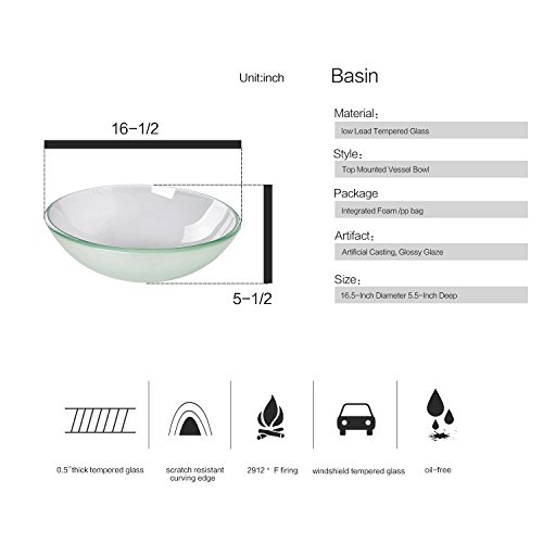 Tempered Glass Vessel Bathroom Vanity Sink Round Bowl With Chrome Faucet Pop-Up Drain Combo(Frosted) #TOP3