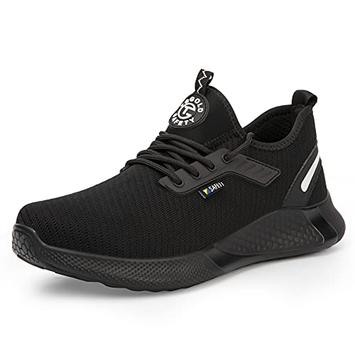 AONETIGER Sicherheitsschuhe Herren Damen Leicht Arbeitsschuhe mit Stahlkappe Schutzschuhe rutschfest Sommer (Größe 48,Schwarz) Cover