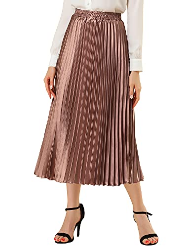 Allegra K Women Pleated Skirt Midi Length Elastic High Waisted