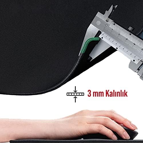 Klasse Classic Mouse Pad, Dikişli Kenar, Kaymaz Taban, Büyük Boy Pürüzsüz Yüzey, Baskısız Ofis Tipi Masa Koruyucu, Ergonomik Mouse Ped (90x40 cm - XX Large, Siyah) - Görsel 4