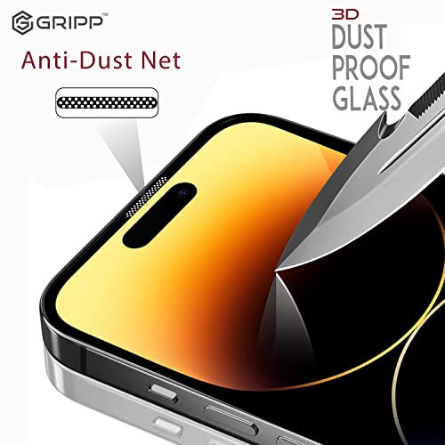 Image of GRIPP Dust-Proof 3D Japanese Tempered Glass Screen Protector for iPhone 14 Plus, iPhone 13 Pro Max (6.7 inch), Speaker Dust Guard, 3D Curved Edges, Scratch-Resistant, 9H Hardness, Bubble Free
