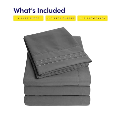 Image of 1500 Supreme Collection Extra Soft Split King Sheets Set, Gray - Luxury Bed Sheets Set with Deep Pocket Wrinkle Free Bedding, Over 40 Colors, Split King Size, Gray