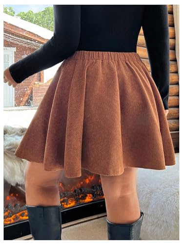 Floerns Women's Plus Size Button Down Corduroy Skirt High Waisted Flare A Line Skirt2