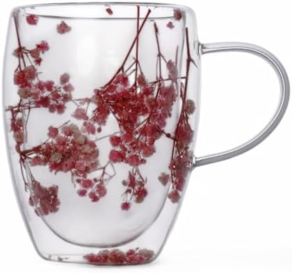 Deconox 350ml Çift Cidarlı Çiçekli Kupa – Isıya Dayanıklı Çift Katmanlı Cam Çay & Kahve Kupası | Şık ve Ergonomik Tasarım - Görsel 1