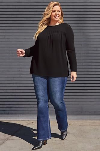 JOELLYUS Plus Size Tops for Women Fall Long Sleeve Shirts Flowy Tunic Top Pleated Casual Blouses Loose Fit Winter Tees2