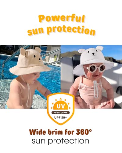 FURTALK Baby Toddler Sun Hat Wide Brim Baby Bucket Hats with Bear Ears Infant Beach Hat3