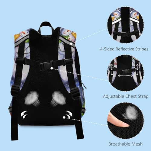 Toddler Backpack lightweight Preschool Sturdy Kindergarten Book Bag Chest Clip Daycare Bag for Travel, Toys Print Mr. Snowman and Mrs. Snowman Bird Snow Day Blue4