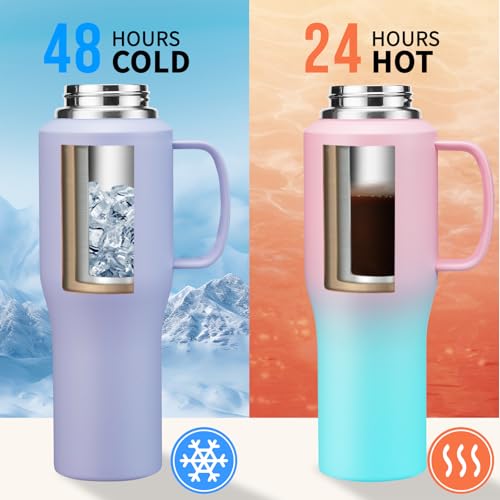 Image of 32oz Insulated Water Bottle - with Straw & Spout Lid, Strap Carrier Bag, Cold-48H & Hot-24H, Stainless Steel Travel Cup with Handle, Reusable Slim Metal Water Bottle for Car Travel Cycle Gym