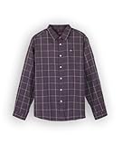 Chemise manches longues flanelle. Chemise à carreaux tissés en flanelle brossée légère, col italien et poche plaquée.. Notre mannequin studio mesure 1m86 et porte une taille L.. Notre mannequin lifestyle mesure 1m86 et porte une taille L.