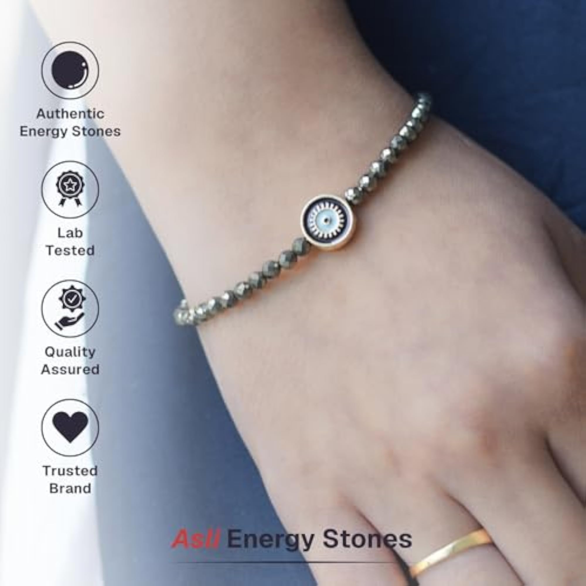 Pyrite Evil Eye Charm Bracelet for Protection and Positivity