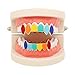 LuReen 14k Gold Rainbow Grillz Vampire Fangs 6 Teeth Top Bottom Set Grills + Extra 2 Molding Bars