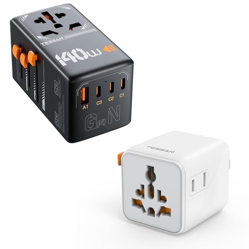 TESSAN Universal Travel Adapter with Dual AC Outlet Small Worldwide Plug Adaptor and GaN 140W International Power Adapter with 3 USB C and 1 USB A Ports (Type C G A I) image 10