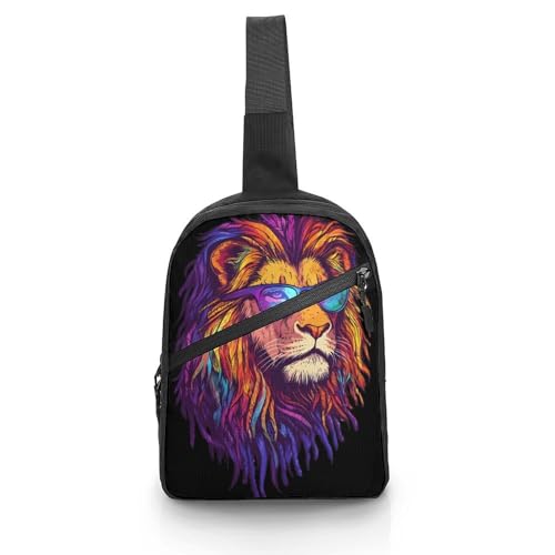 Rasta Lion with Glasses Chest Bag Foldable Crossbody Unisex Pack Travel Hiking Adjustable Shoulder Straps Sling Bags