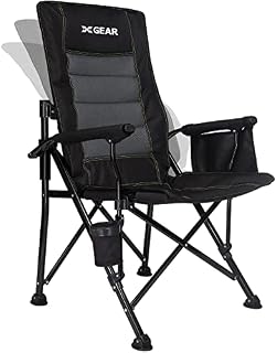 XGEAR Adjustable Oversized Camping Folding Chair High Back Camp Chair with Lumbar Back Support Heavy Duty Support 350 LBS Portable Outdoor Lawn Chairs with Cup Holder(Black)