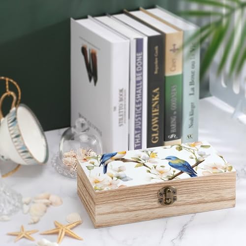 Boîte de rangement en bois bijoux souvenirs imprimé fleurs - 5