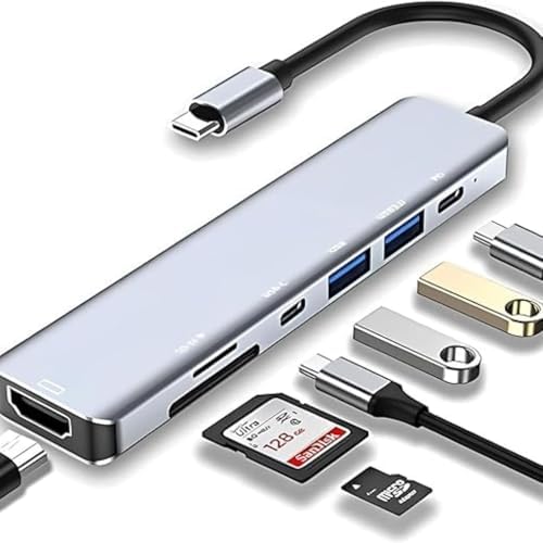 Adaptador Hub USB-C 7 em 1 com 3 Portas USB 3.0, 7 Entradas, com ...