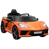 Qaba Electric Car, 12V Chevrolet Corvette Licensed Kids Car with Parent Remote Control, Suspension System, Headlight, Slow Start, Toddler Ride On Car for 3-6 Years, Orange