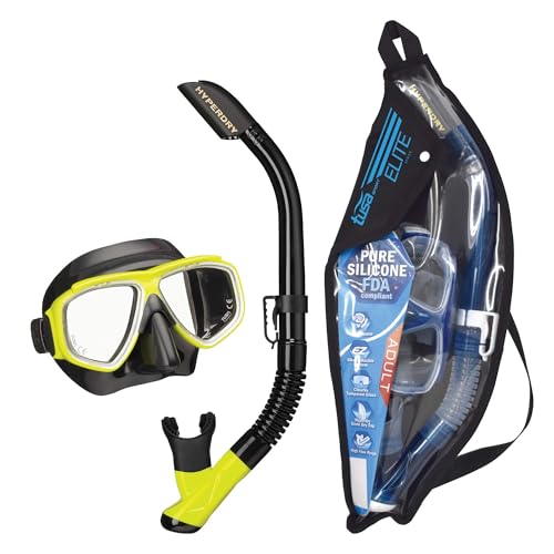 TUSA Sport Adult Splendive Mask and Snorkel Combo, Black/Yellow, UC-7519P-BKFY