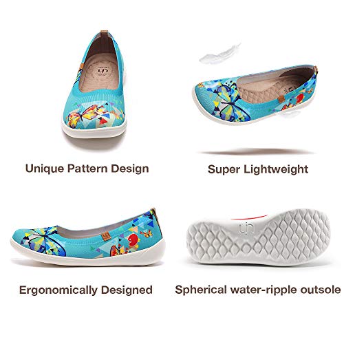 Uin Women's Ballet Flats Cute Casual Fancy Knit Art Painted Comfort Soft Round Toe Shoes Cubic Butterflies (41) #TOP5