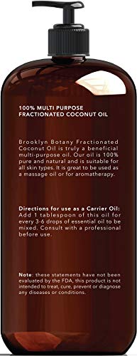 Brooklyn Botany Fractionated Coconut Oil for Skin – 100% Pure and Natural – Carrier Oil for Essential Oils, Aromatherapy and Massage - Moisturizing Skin, Hair and Face – Therapeutic Grade - 16 fl Oz