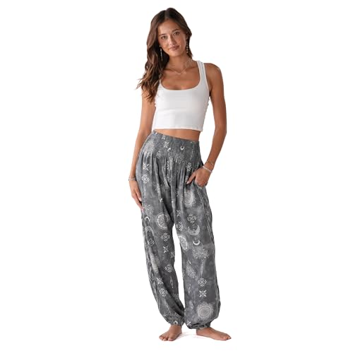Image of Lotus and Luna Women's Harem Pants Thai Pants for Beach & Lounge High Waisted Flowy Boho Pants Genie Pants Yoga Pants